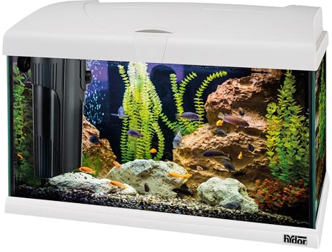 Hydor 40L Aquarium Komplettset, Tropische- oder Süßwasserfische, Aquarium Zubehör: LED-Lampe, Innenfilter, Heizung, 52 x 27 x h 36 cm, aus Glas Weiß