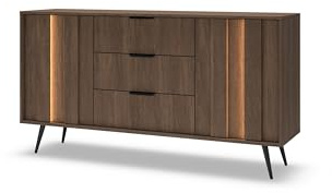 Masseno Kommode DAVANTI 153,5 cm Sideboard mit 3 Schubladen und 2 Türen für Wohnzimmer Schlafzimmer Modern 153,5x40x82,6 cm Eichefarben