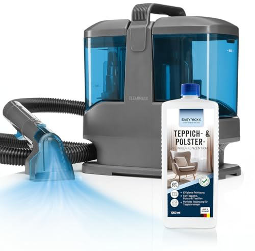 CLEANmaxx Polsterreiniger Gerät Kompakt Pro inkl. Teppichreiniger Mittel | 13 kPa Nasssauger für Polster - auch ideal als Teppich Reinigungsgerät | Sofa Reiniger für Waschsauger mit Doppelkammer-Tank