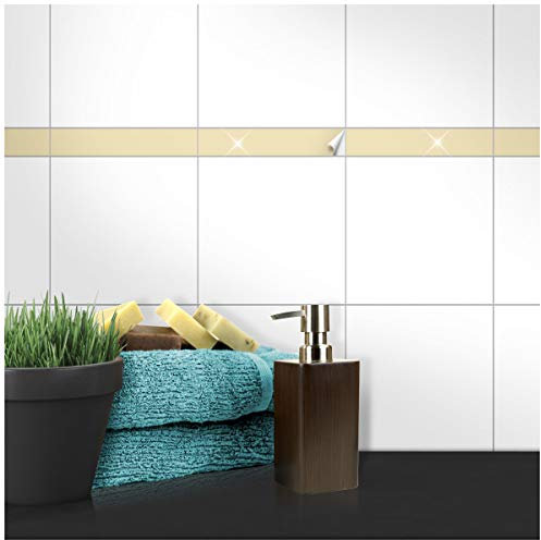 Wandkings Fliesenaufkleber - Wähle eine Farbe & Größe - Beige Glänzend - 5 x 20 cm - 50 Stück für Fliesen in Küche, Bad & mehr