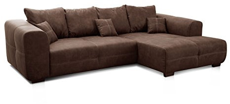 Cavadore Ecksofa Mavericco / XXL Eckcouch Inkl. Rückenkissen und Zierkissen / Longchair rechts / Industrial Style / 285 x 69 x 170 (BxHxT) / Mikrofaser Braun