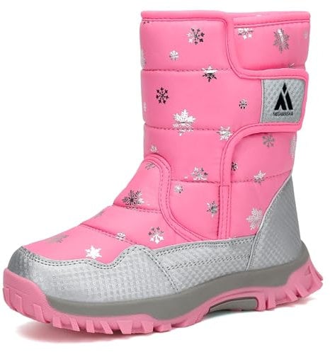 Mishansha Stivali Neve Bambini Stivaletti Ragazze Doposci Scarponcini Imbottiti di Pelo Scarpe Invernali Comodi Caldi e Antiscivolo Outdoor, Anguria Rosa, 37 EU