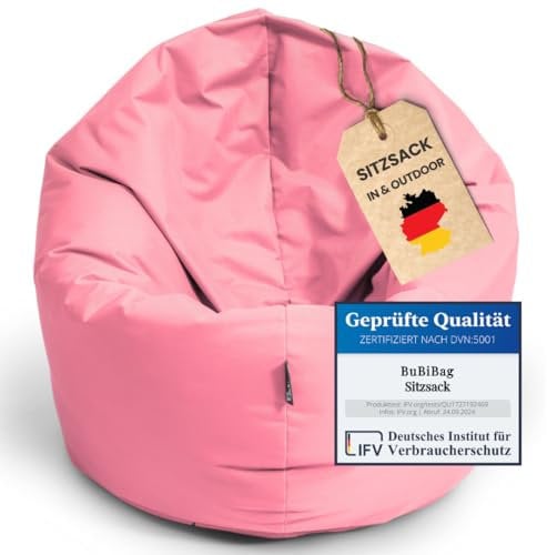 BuBiBag Sitzsack für Kinder und Jugendliche - Indoor Outdoor Bodenkissen, Sitzkissen oder als Gaming Sitzsack, geliefert mit Füllung (100 cm Durchmesser, puderrosa)