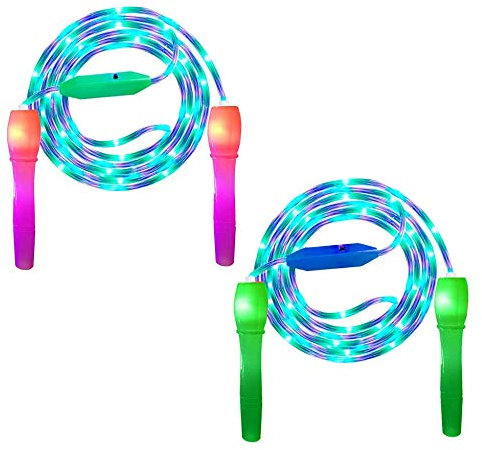 iPobie 2 Stück LED Springseil Kinder, Skipping Seil Verstellbare Fitness Springseil für Kinder Erwachsene Party, Gewichtsverlust