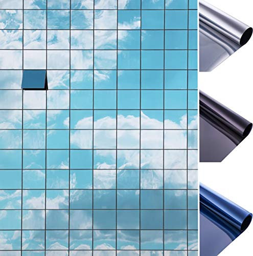 SA ROCA® 15€/m² Spiegelfolie für Fenster im Wunschmaß – Bis 50m am Stück I Blickdichte Fensterfolie als Sichtschutz & Sonnenschutzfolie für innen I Verspiegelte Wärmeschutzfolie [Blau I LFM x 90cm]