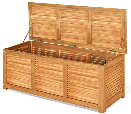 Tangkula 46 Gallon Acacia Wood Deck Box, Garden Backyard Storage Bench, Outdoor Storage Container for Patio Furniture Cushions and Gardening Tools