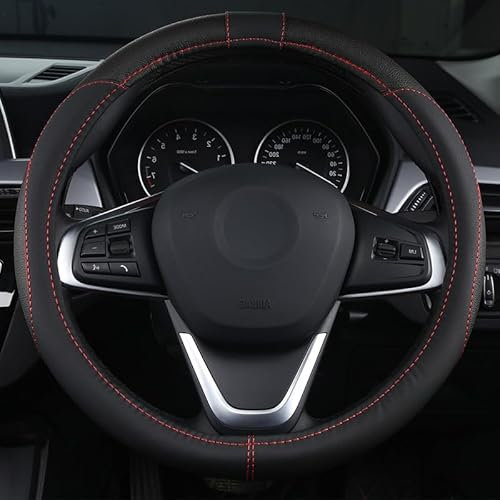 OFZVEO Cubierta del Volante Fundas para Volante de Cuero Universal 37-38cm / 15 Antideslizante Transpirable Durable (Negro)