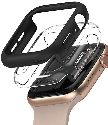 Ringke Slim Diseñado para Funda Apple Watch Series 6, 5, 4 (40mm), SE 3, 2, 1 (40mm) Protector Sólida, Ligera y Delgada para Mujeres y Hombres - Clear & Black