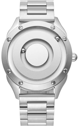 EUTOUR Uhren Herren Herrenuhr Magnet Uhr kein Glas Kugellager Quarz Armbanduhr für Männer mit Edelstahl Armband Silber-40mm