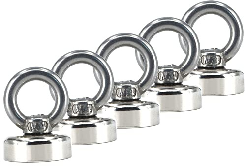 Neodym Magnete Extra Stark Rund Mit Öse | Topfmagnet Mit Bohrung Senkung | Ösenmagnet mit Gewinde Öse zum Festschrauben | Bergemagnet Magnetangeln | (5 x 20mm - 10KG)