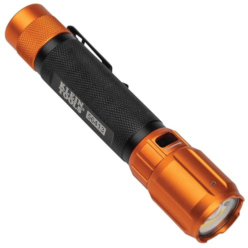 KLEIN TOOLS Linterna LED recargable de 2 colores, funda, foco, reflector LED, 1000 lúmenes, cable USB, camping, caza 56413