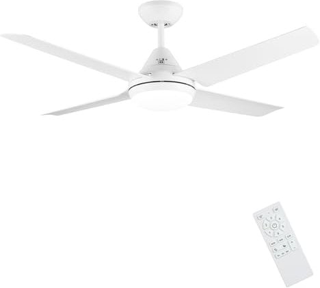 Newday Ventilateur de Plafond Blanc, 122 CM Lustre Ventilateur de Plafond Lampe et Télécommande, Ventilateurs de Plafond Modernes avec 4 Pales Réversibles, Moteur Silencieux