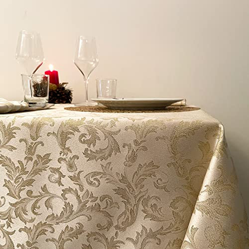 Giovanni Dolcinotti | Tovaglia Rettangolare Natalizia 140x280 cm Jacquard Damascata - 12 Posti - 100% Made in Italy - Colore Oro