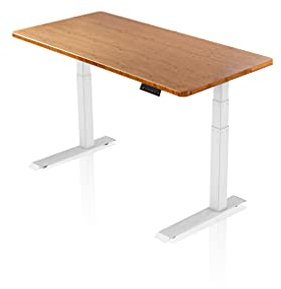 Könighaus - AGIL - Ergonomischer Premium Schreibtisch mit Doppelmotor - Elektrisch Höhenverstellbar (Weißes Gestell mit Bambus Tischplatte aus Massivholz) - inklusive 5 Jahre Herstellergarantie -