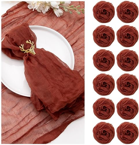 Terrakotta-Käsetuch-Servietten, 50,8 x 50,8 cm, Gaze-Stoff, Tischservietten mit Falten, Mehrzweck-Servietten, für Abendessen, Hochzeit, Party, Heimdekoration, 12 Stück