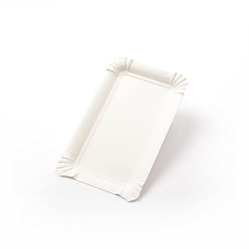 1000 Stück Pappteller rechteckig (10×16 cm), ohne Beschichtung, weiß Frischfaser kompostierbar aus Pappe Imbissteller Partyteller Kuchenteller Grillteller Vorspeisenteller Kuchenunterleger