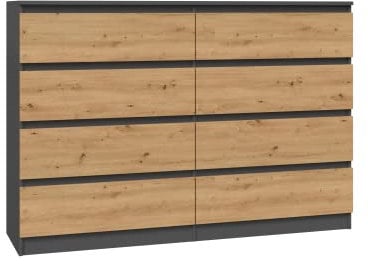 CDF Kommode Malwa M8 140| Farbe: Anthrazit - Eiche Artisan | Schrank für Dokumente, Kleinigkeiten | Ideal für Wohnzimmer, Schlafzimmer, Kinderzimmer, Jugendzimmer und Büro | 8 geräumige Schubladen