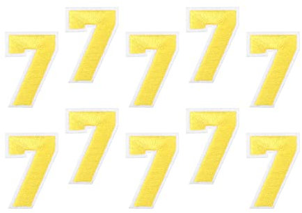sourcing map 10Pcs Number Patches Embroidered Decorative Repair Patches Iron on Patches Sew On Embroidered Applique Patches 7 Yellow 2 Height for Clothes, Shoes, Hats, Backpacks, DIY