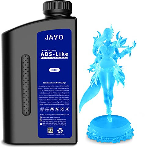 JAYO 3D Drucker Resin 1KG, ABS-Like Resin 405nm UV Standard Rapid Harz für 4K/6K/8K LCD/DLP/SLA 3D Printing, Nicht-spröde, Hohe Präzision, Geringer Geruch, Transparentes Blau 1000g