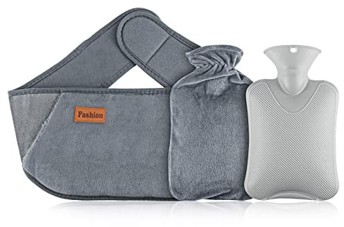 Wärmflasche Gummi Wärmbeutel,Yeswell Wärmflaschengürtel, Weicher Warmwassersack Zur Linderung Von Schmerzen und Verspannungen, Geeignet für Erwachsene, ältere Menschen und Kinder, Grau