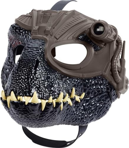 Mattel Jurassic World Indoraptor Dinosauriermaske mit Tracking-Ausrüstung, Licht und Geräuschen für Kostümrollenspiele HPH28, Grünlich-grau