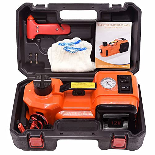 HYQNG 5T Hydraulic Jack,12V Car Electric Jack, Impact Wrench & Air Compressor with LED Lamp, Safe Structure,155-450 mm Lifting Range for Emergent Roadside Tire Change and Repair