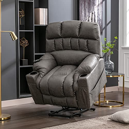 Electric Lift Recliner Chair Power Massage Lumbar Heat for Elderly,Motion Reclining Mechanism,Ergonomic Lounge Single Sofa Seat Living Room Lounge Recliners with 2 Cup Holders-Extra Large Grey