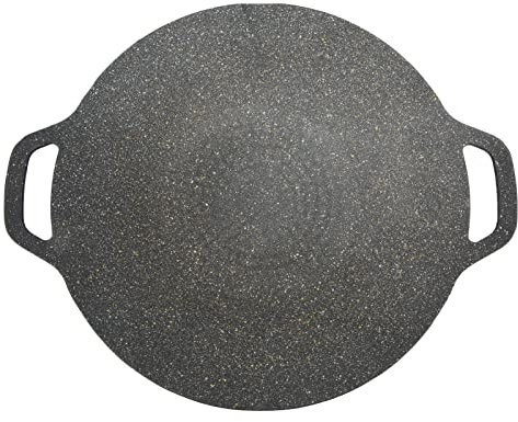 TOPINCN Poêle à Griller Coréenne, Plaque de Cuisson Ronde à Texture Striée, Revêtement en Aluminium Massif moulé sous Pression à 6 Couches pour Les Soirées Barbecue (38cm)