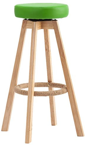 Retro Barhocker Holzstuhl Home Küchenbank Restaurants Barhocker 360° drehbarer PU-Sitz, Hanfseil Fußstütze (Größe: 74 cm, Farbe: grün) Feito na China