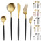Pleafind cuberteria, cubiertos 30 piezas para 6 personas, juego de cubiertos acero inoxidable, set cubiertos, cuberteria oro e nero, cubiertos con cuchillo, tenedor, cuchara, apto para lavavajillas