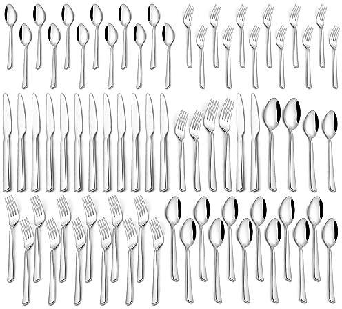 Yoehka 60 Piece Silverware Set For 12, Stainless Steel Flatware/Tableware Set Include Spoons/Forks/Knives,Mirror Polished Cutlery Set For Home Kitchen Restaurant Hotel, Durable,Dishwasher Safe