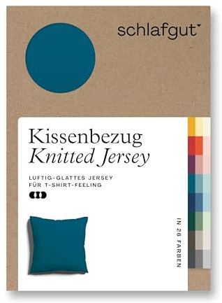 schlafgut Knitted Jersey Kissenbezug 80x80 cm Petrol Deep Uni weicher Premium Kopfkissenbezug einzeln, faltenfrei mit Elasthan
