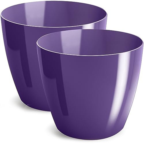 PECZEKO Pot de Fleurs Brillant, Pot de Plantes en Plastique, Pot décoratif pour Grandes et Petites Plantes, Lot de 2 Pots de Fleurs, Pots de Fleurs, Pots à Herbes, (Lot de 2) Violet, ø 23 cm
