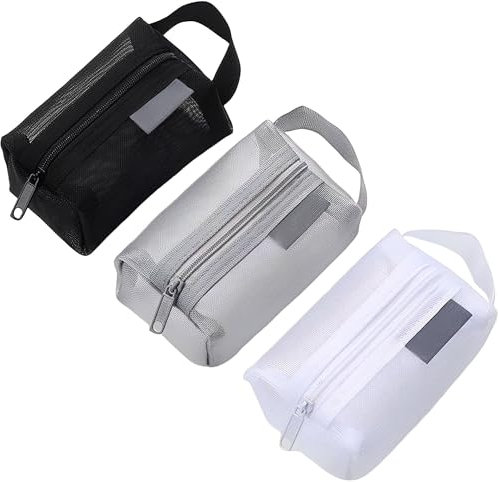 Finyoffiy 3 Stück Mesh Kosmetiktasche mit Reißverschluss tragbare Netz-Make-up-Taschen Mini-Mesh Kleine Reißverschlusstasche Für Reisen, Camping, Bad, Büro