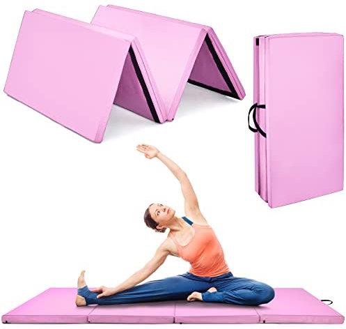 COSTWAY 240 x 120 x 5 cm Weichbodenmatte, Gymnastikmatte klappbar, Yogamatte mit Klettverschluss und 2 Tragegriffe, Turnmatte, Klappmatte, Fitnessmatte für Gymnastik, Yoga, Training Zuhause (Pink)