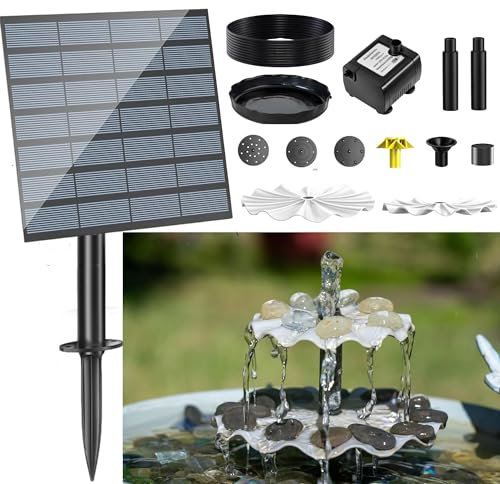 3-stufige 3.5W Solarpumpe, DIY Solarbrunnen abnehmbar und geeignet für Vogeltränke, Gartendekoration, Vogelfutterstelle im Freien