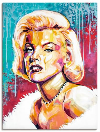 ARTLAND Wanddeko Leinwand Bilder Wandbild 60x80 cm Legende Porträt Farbe Marilyn Monroe Hollywood Film Kino Star U5BO