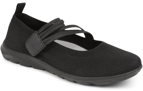 Pavers Womens Casual Trainer Pumps in Black - Comfortable Shoes to Walk in with Touch Fastening Strap - Cushioned Insole for Everyday Wear - UK Size 5