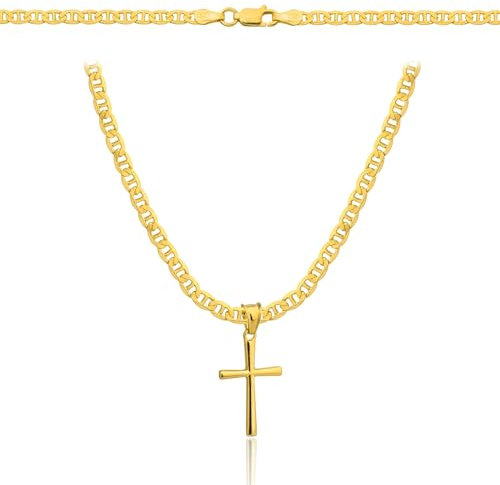 Amor Luxury Goldkette Herren 585, Kette Herren 925/585 - Königskette - Kreuz Kette 60 cm - Goldkette Kreuzkette, Herren Schmuck, Herren Geschenke - Halskette gold…