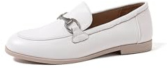 QUEEN HELENA Mocassini di Pelle Bassi con Fibbia Francesine Casual Donna QH7001 (Bianco, Sistema Taglie Calzature EU, Adulto, Donna, Numero, Media, 37)
