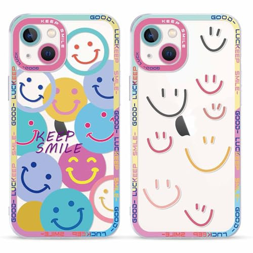 Yoedge 2 Pack Set Suitable for iPhone 13 Transparent 6,1, Phone Case With Cute Beautiful Fun Aesthetic Pattern Cover, Soft Glass Silicone Shockproof Protective Box, for iPhone13