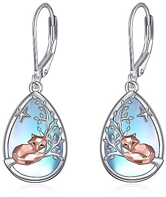 Mondstein Ohrringe Sterling Silber Ohrringe Jubiläum Geburtstag Schmuck Geschenke für Frauen Mädchen (Der Fuchs)