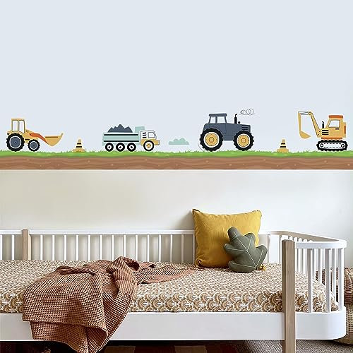Funlife Bordüre für Kinderzimmer Babyzimmer Wandbordüre Selbstklebend Wandtattoo Bagger Wandsticker für Wohnzimmer Schlafzimmer Spielzimmer