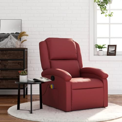 Homgoday Massagesessel Fernsehsessel Relaxsessel Liegesessel Sessel Manuelle Liegefunktion Sessel Verstellbare Rückenlehne Polstersessel Ruhesessel Weinrot Kunstleder