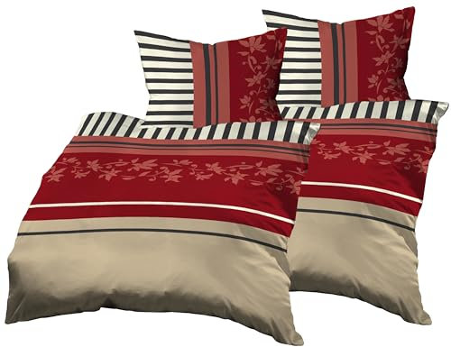 Gerald Wittmann 4teilig Bettwäsche-Set 2X 140x200 cm + 2X 70x90 cm, Baumwolle, Ornamenten Rot Braun Beige
