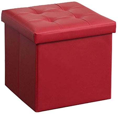 Generisch Change ShoeStool 38 × 38 × 38 cm, Klapphocker, Leder, gepolsterte Fußstütze, praktische Fußstütze, Faltbare Würfelbox, Einzelsitz, max. 120 kg, gepolsterter Hocker