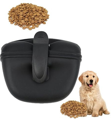 katmerio Silikon Hundeleckerli Beutel aus Silikon Snack Tasche für Hundetraining Kleine Trainingstasche mit magnetischem Verschluss und Taillen Clip