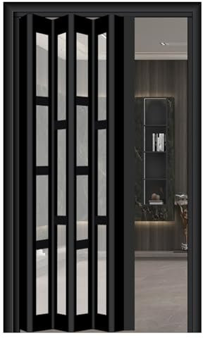 Schiebetür Falttür falttüren innentüren Innen Akkordeon Tür für Schrank, Schwarze Aluminium-Falttüren Schiebetür/ Temporäre Tür Raumtrenner mit klarem Acrylglas und Handgriff, Multifaltbare Akkordeon-