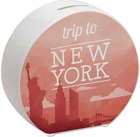 Spardose mit schönem Motiv und Text - Trip to New York in rot Spardose für den nächsten Städtetrip nach New York als Geschenk für Menschen die gerne und viel um die Welt Reisen