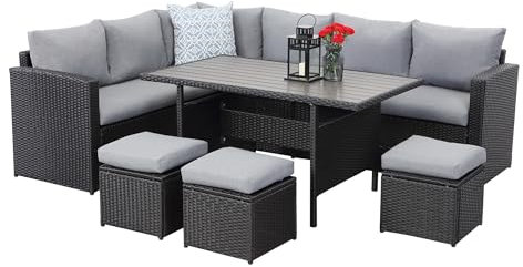 LANOX Poly Ratten Gartenlounge-Set Gartenmöbel Set für 9 Personen Lounge Möbel Outdoor,inkl. weiche Sitz- und Rückenkissen, Ecklounge, Sitzgruppe, Terassenmöbel außen, individuell kombinierbar